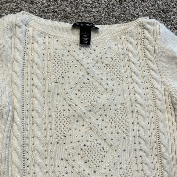 WHITE HOUSE BLACK MARKET Ivory Wool Blend Cable Knit Sweater Studded - Picture 2 of 6